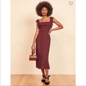 Reformation Colette Ruffle Square Neck Midi Dress